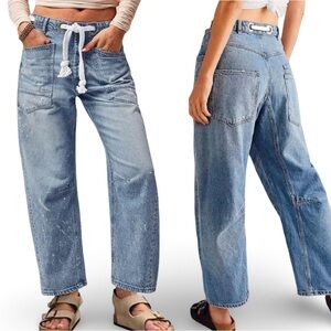 New! Wide Leg Barrel 100% Cotton w/ Drawstring Waist Denim Jeans Size 9/29